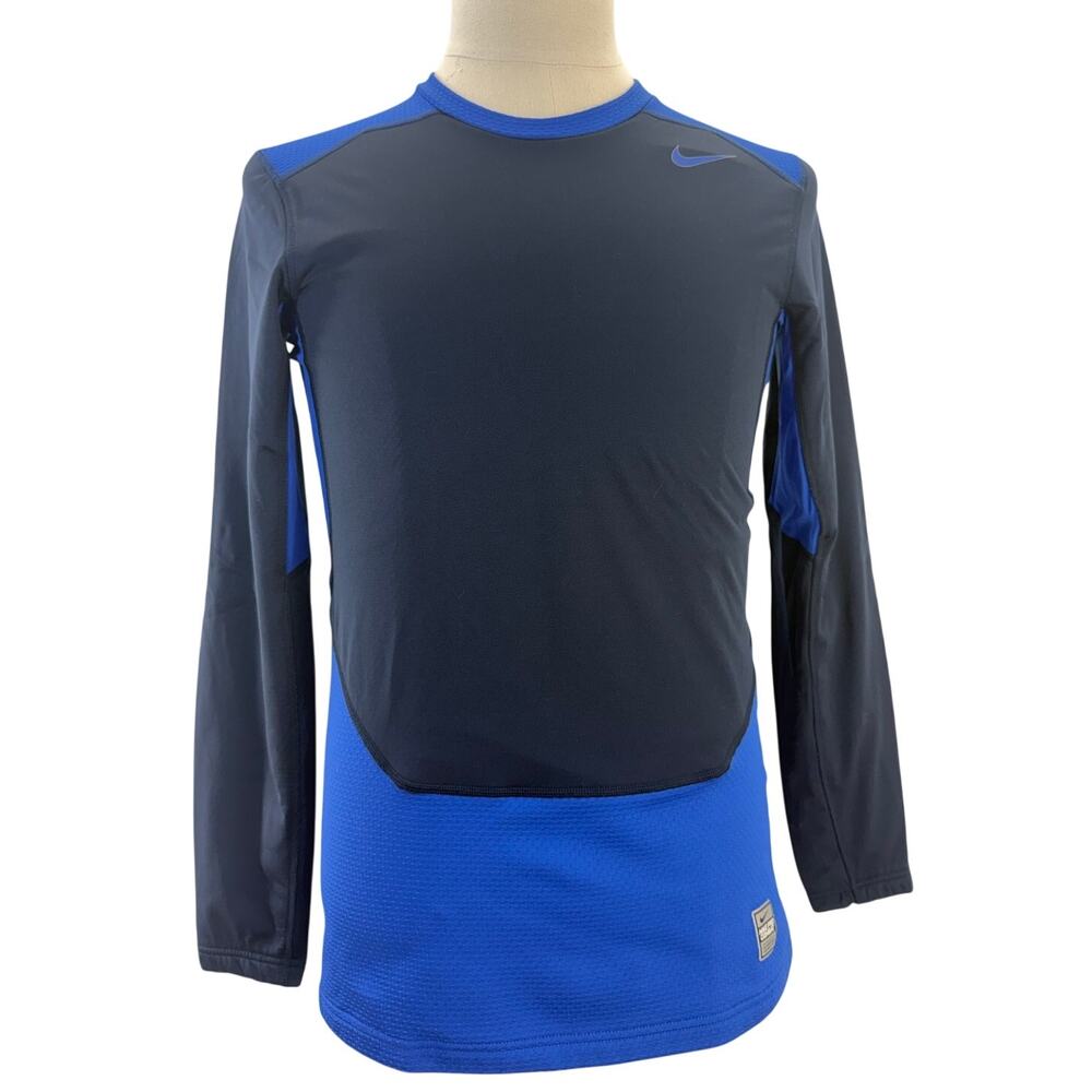 Nike Pro Combat Dri-FIT Blue Shield Fitted Long Sleeve Shirt Men Small